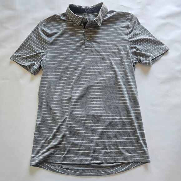 Lululemon Evolution Polo S Grey White Stripe Silverescent Tech Stretch - Picture 1 of 9